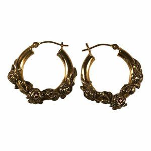 Peter Brams 14k gold hoops flower earrings vtg